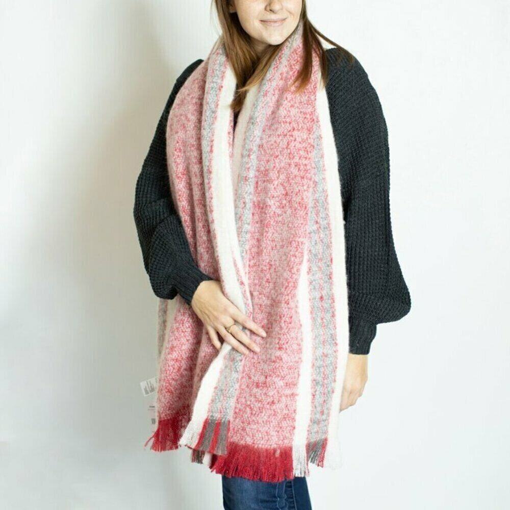 Free People Brushed‎ Racer Stripe Blanket Scarf in Red Combo MSRP $58